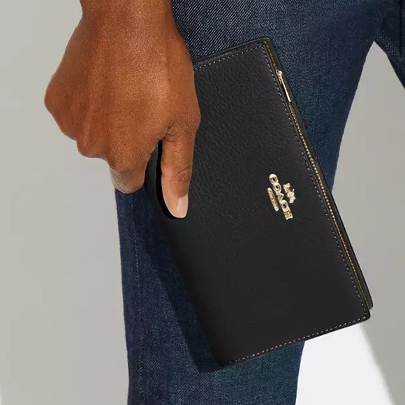 Coach Slip Zip Wallet. NWOT. Black with gold zipper. - Picture 10 of 11